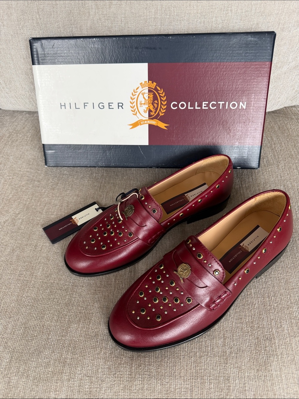 Tommy Hilfiger Burgundy Leather Studded Loafers